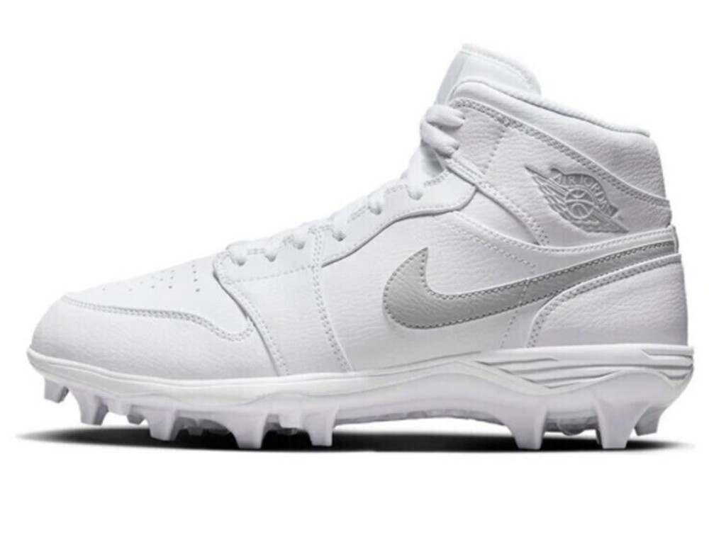 Size 12 Nike Air Jordan 1 Mid TD White Grey Football Cleats FJ6805-101 Men's